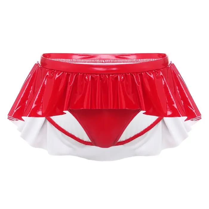 Culottes micro en similicuir PU effet mouillé pour femme, taille basse, à volants irréguliers, sous-