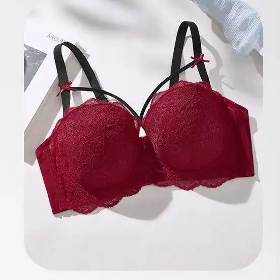 Soutien-gorge push-up demi-coupe pour femme, avec nœud froncé, grande taille, en dentelle, style bus