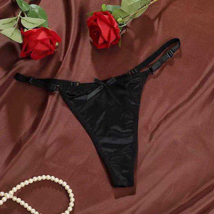 Strings sexy en satin pour femmes, culotte douce, taille basse, dos en T, sangle fine réglable, slip