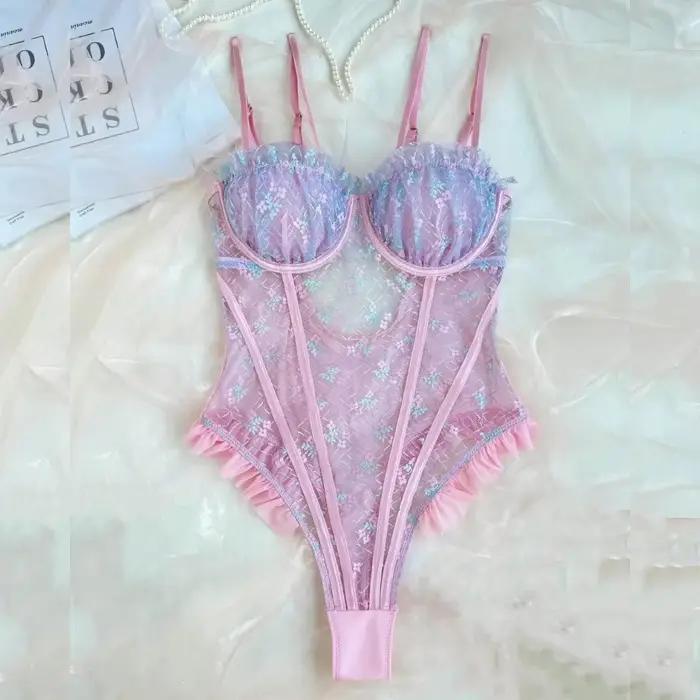 Body en dentelle rose Sexy, sans manches, à volants, élégant, pour femmes, haut romantique, Chic, Co