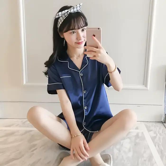 Injhomewear-Pyjama en satin à manches longues pour femmes, vêtements de nuit sexy pour dames, robe d