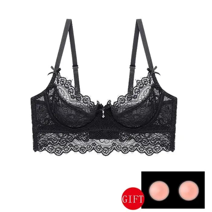 Soutien-gorge Transparent en dentelle verte, sous-vêtement Sexy, grande taille, sans doublure, brode