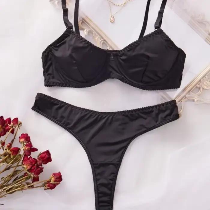 Ensemble soutien-gorge et culotte pour femmes, sous-vêtements fins, lisses, confortables, vêtements 