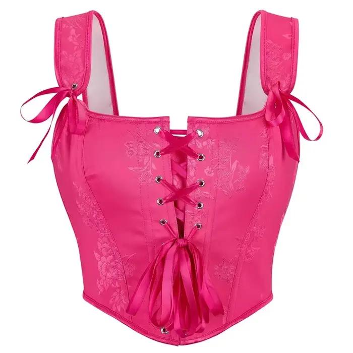 Corset Vintage pour femmes, Bustier gothique victorien, modelant le corps, Rose rouge, Jacquard, à l