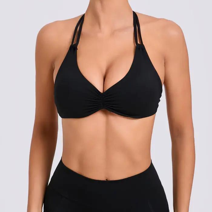 Soutien-gorge de sport pour femme, couleur nude, à porter en tour de cou, avec double boucle réglabl