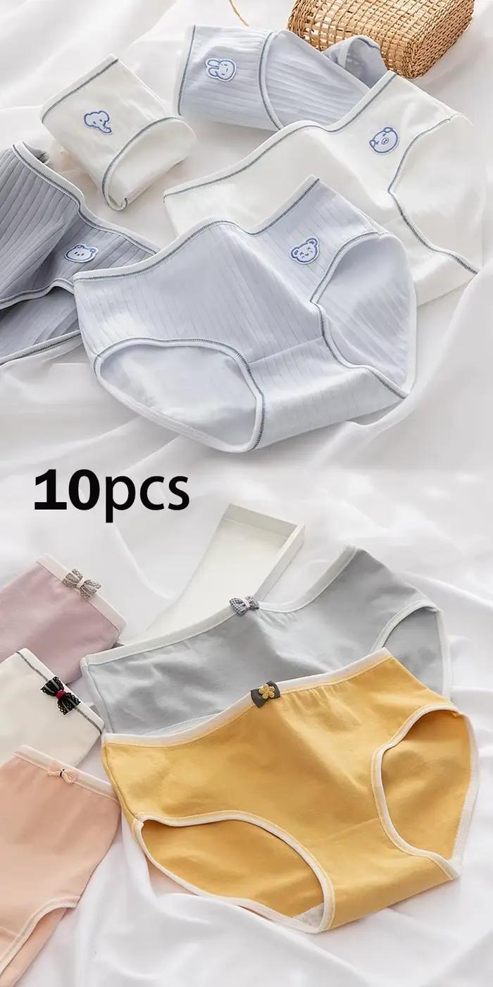Lot de 10 culottes en coton pour femmes, sous-vêtements sexy, slips mignons à motif de dessin animé 