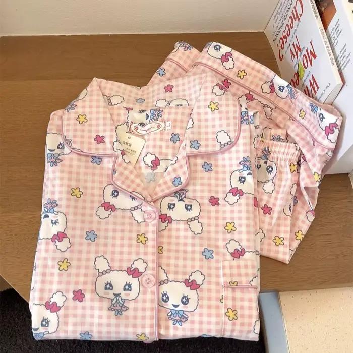 Ensemble pyjama imprimé Tamagotchi – Vêtements de nuit d'été en coton à manches courtes pour femmes 