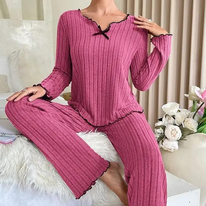 Ensemble de pyjama à manches longues et pantalon long pour femme, vêtements de nuit décontractés, vê