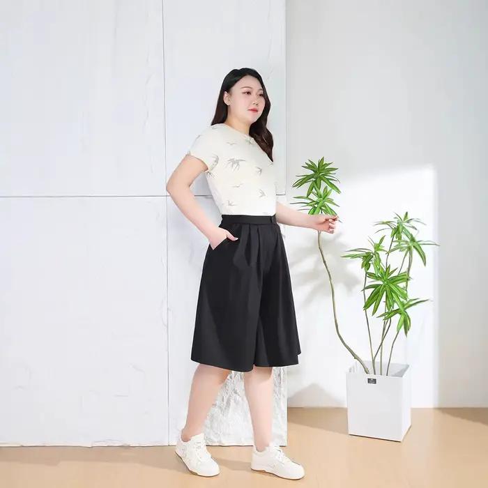 Femmes été Shorts jupes noir ample jambe large dame genou longueur taille haute décontractée Culotte
