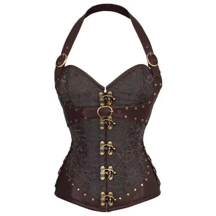Steampunk haut Corset licou Sexy en cuir Korset femmes gothique Punk surbuste Corsets et Bustiers mé