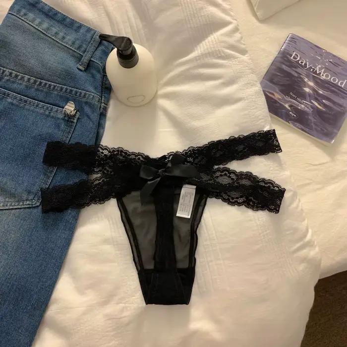 String femme dentelle taille basse string femmes culottes maille nœud femme dames slips sous-vêtemen