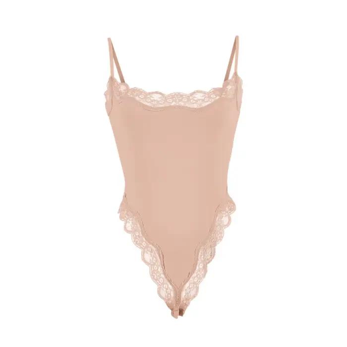 Body Camisole en dentelle pour femmes, couleur unie, sans manches, dos nu, modelant le corps, une pi