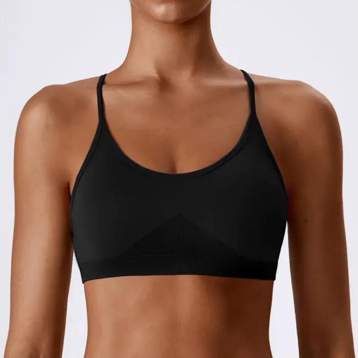 Soutien-gorge de sport à bretelles croisées pour femme, sexy, beau, dos, push, fitness, yoga, sans c