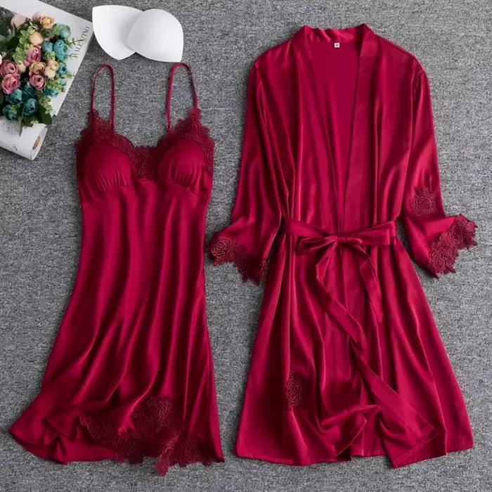 Ensemble de Robe de Mariée Blanche, Kimono Sexy en Rayonne, Chemise de Nuit, Garniture en Dentelle, 