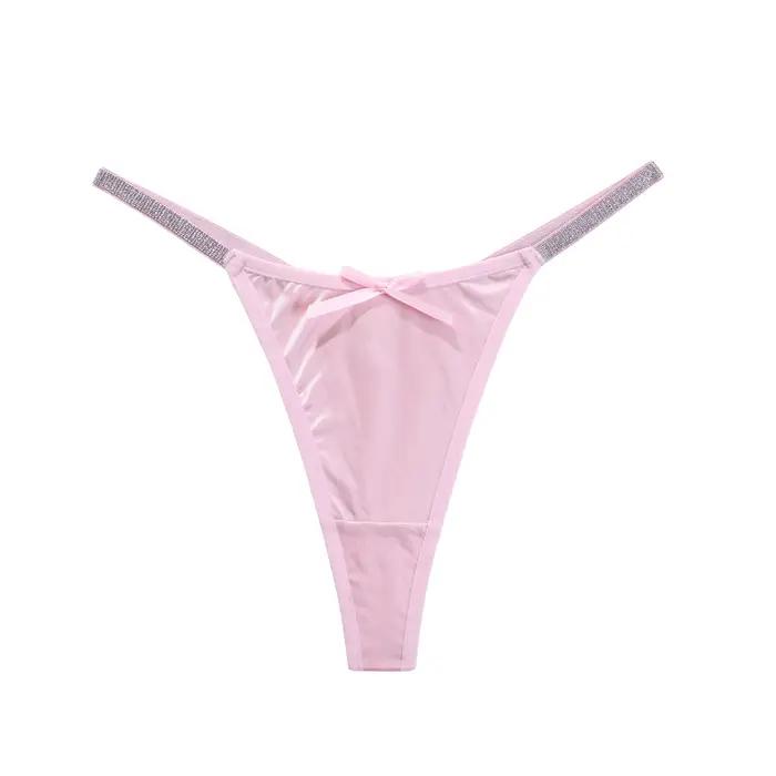 Slip string pour femmes, doux, confortable, couleur unie, sous-vêtement Sexy avec ceinture fine, Lin