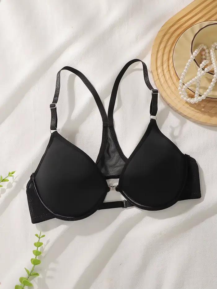 Soutien-gorge en dentelle noire pour femme, fermeture avant, rembourré, à armatures, sexy, demi-bonn