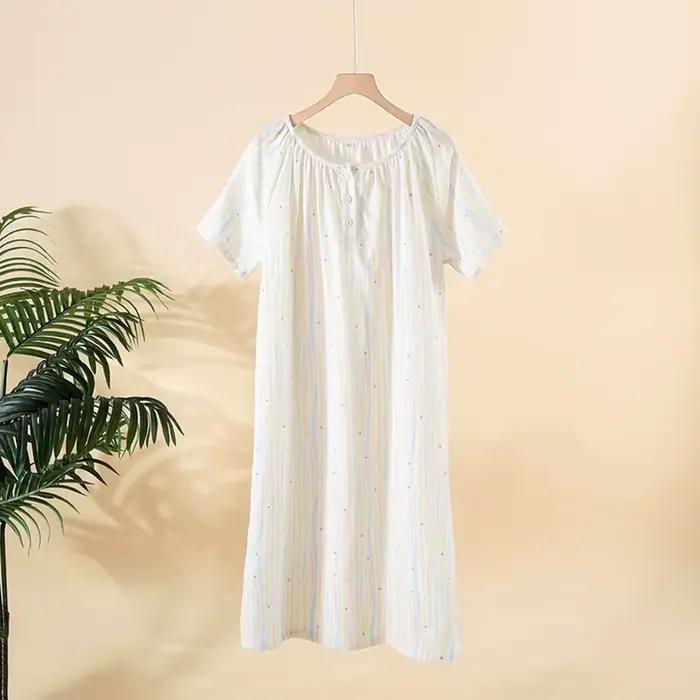 Chemise de nuit en coton fin pour femmes, vêtements de maison, imprimé à rayures colorées, couleur r