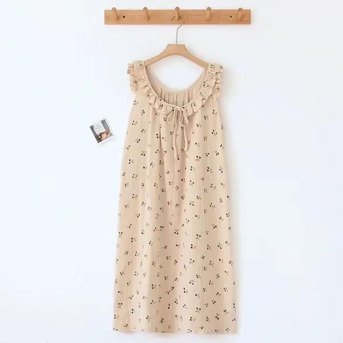 Chemise de nuit imprimée à la mode pour femmes, vêtements de nuit en coton, à volants, bord de feuil