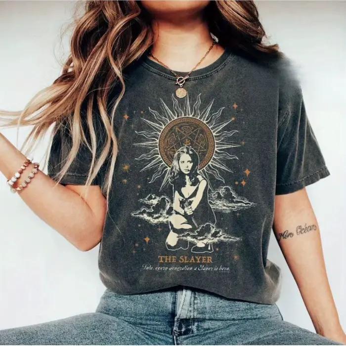 Buffy Killer T-shirt femme, Vampire Killer Buffy chemise quatre saisons pur coton unisexe T-shirt dé