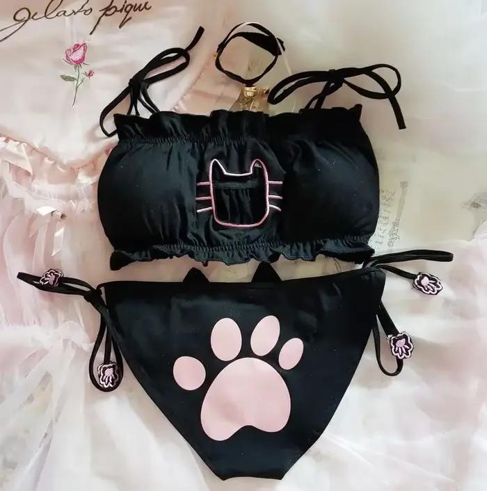 Anime Kawaii Lolita Kitty Cat Girl Cosplay Ensemble de lingerie sexy pour femmes, sous-vêtements uni