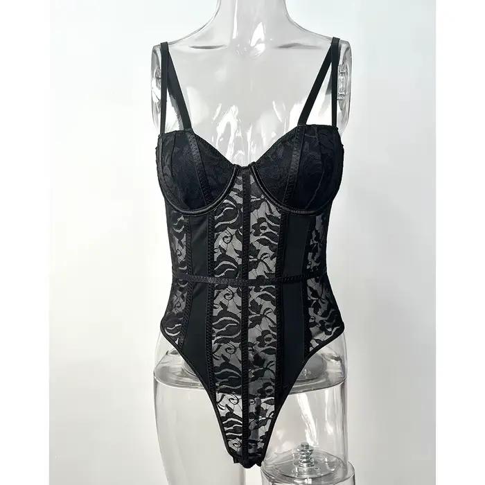 Body Sexy en dentelle pour femmes, haut élégant pour femmes, couleur unie, moulant, côtelé, nouvelle