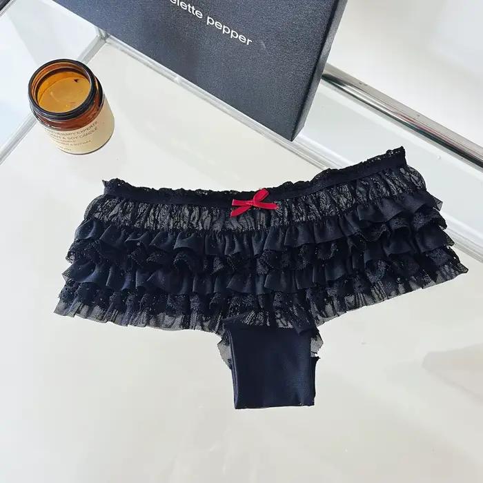Culottes sexy pour femmes, style princesse, avec un joli nœud en dentelle, taille basse, design à vo