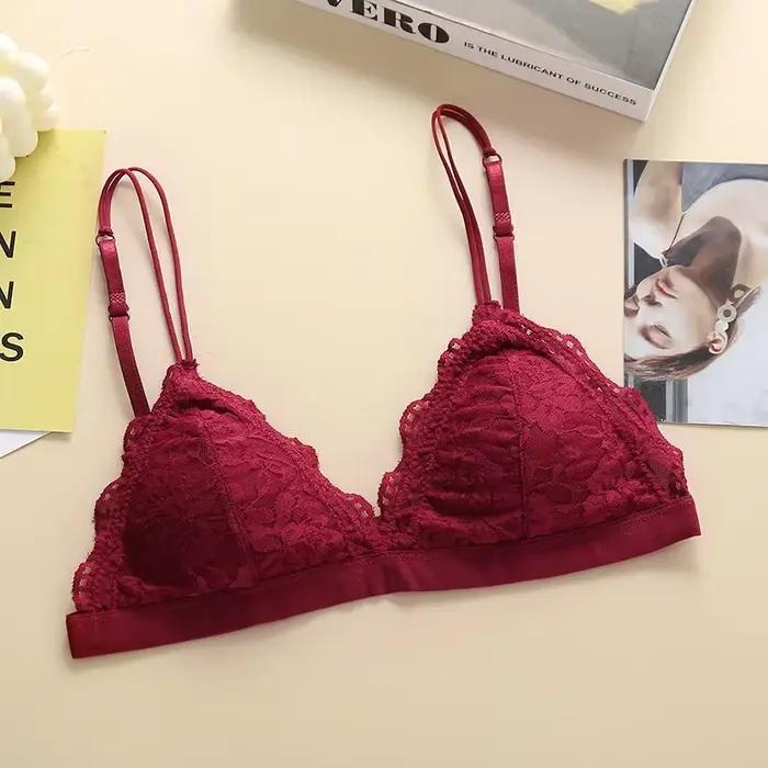 Bralettes en dentelle femmes soutien-gorge push-up sans fil rembourré 1/3 tasse couleur unie soutien