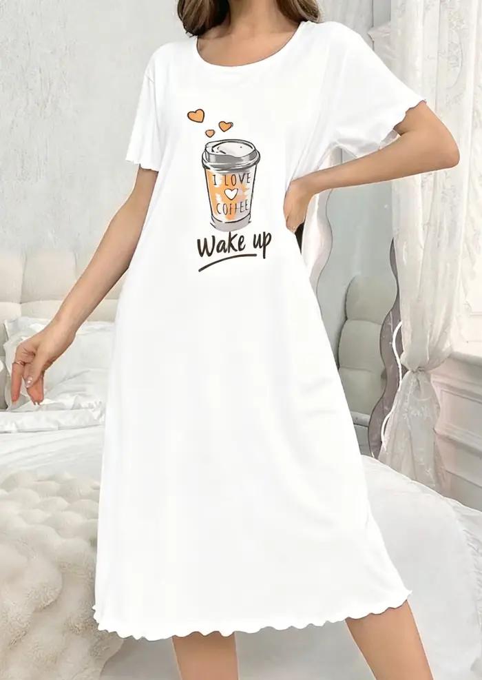 Chemise de nuit une pièce toutes saisons, simple, confortable, élégante, imprimée, à manches courtes
