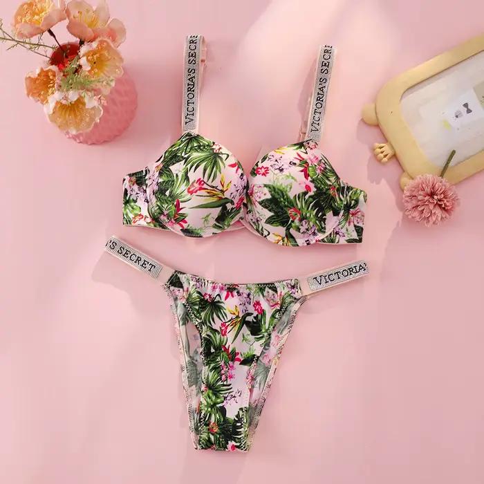 Ensemble de lingerie sexy VS, soutien-gorge push-up et culotte pour femmes, Victoria's Secret, logo 