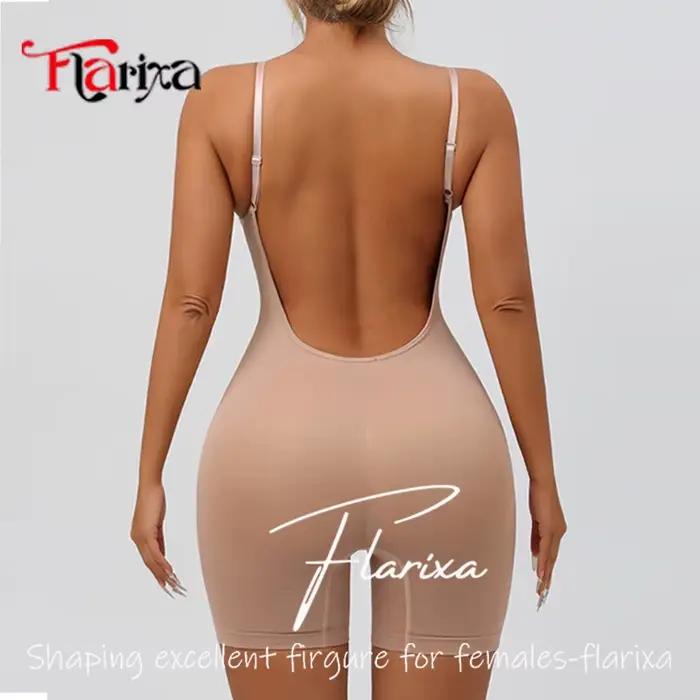 Flarixa Body gainant pour femme, effet ventre plat, dos nu, rehausseur de fesses, amincissant, corse