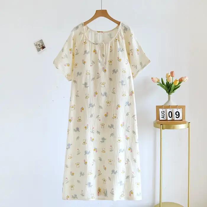 Chemise de nuit en tissu de coton avec coussinet de poitrine, vêtements de nuit à manches courtes po