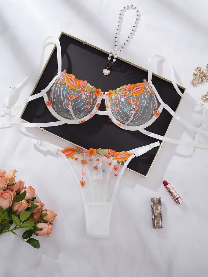 Nouvel ensemble de lingerie sexy 2026 avec broderie florale, soutien-gorge à armatures fin et transp