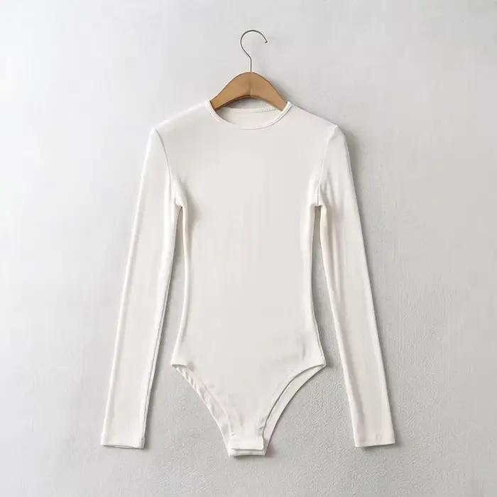 Body côtelé à manches longues et col rond pour femme, matériaux en coton, 8 couleurs
