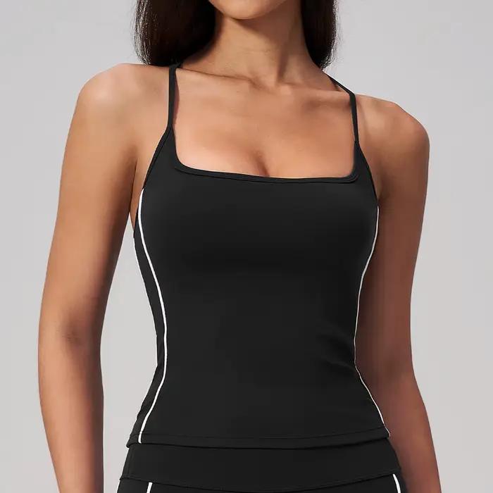 Soutien-gorge de sport sexy à col carré pour femme, brassière nude respirante avec coussinets de poi
