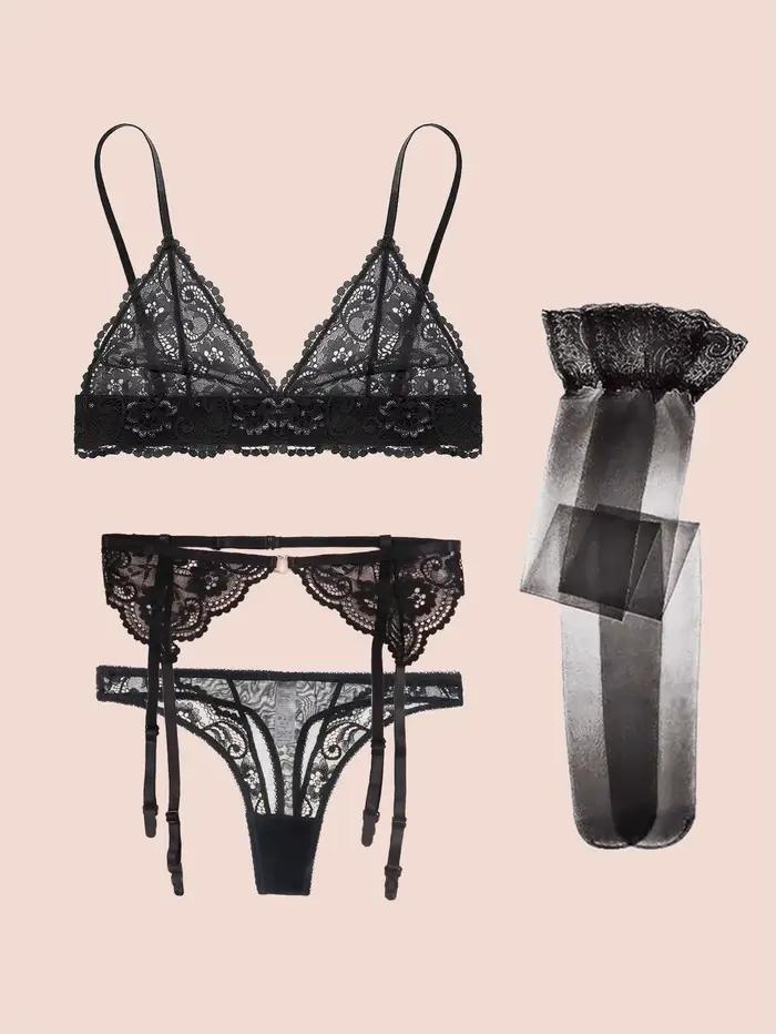 Varsbaby Ensembles de soutien-gorge en dentelle pour femme Soutien-gorge non rembourré Bas jarretell