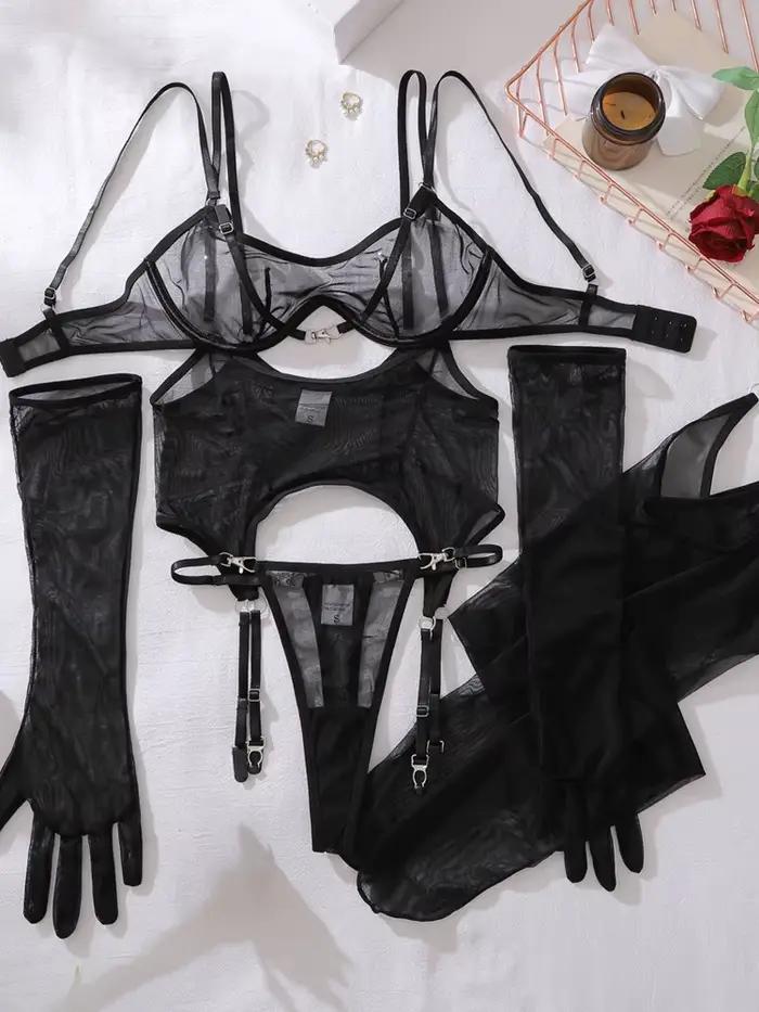 Ensemble de soutien-gorge Transparent pour femmes, Costumes érotiques et Sexy, sous-vêtements de cou