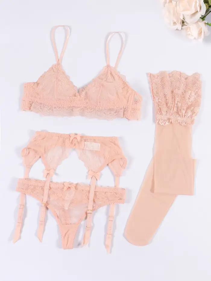 Varsbaby Ensembles de soutien-gorge en dentelle pour femme Soutien-gorge non rembourré Bas jarretell