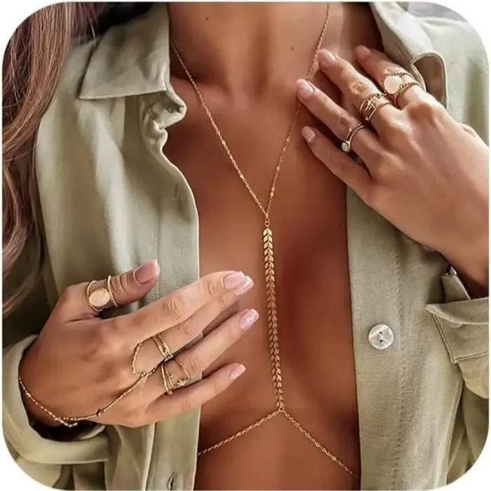Bijoux de corps en biscuits pour femmes, ensemble de corps sexy, colonne vertébrale, or 14 carats, t