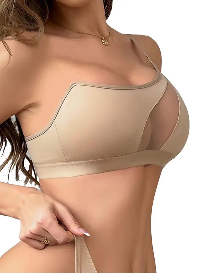 Soutien-gorge sans bretelles évidé pour dames, soutien-gorge sexy sans éponge, perspective