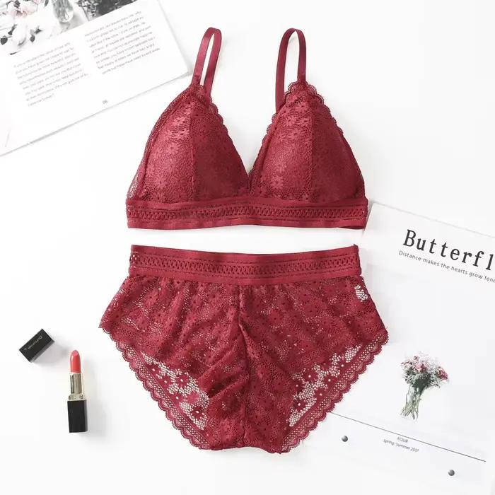 Ensemble de soutien-gorge en dentelle pour femmes, sans jantes en acier, bonnet triangulaire françai