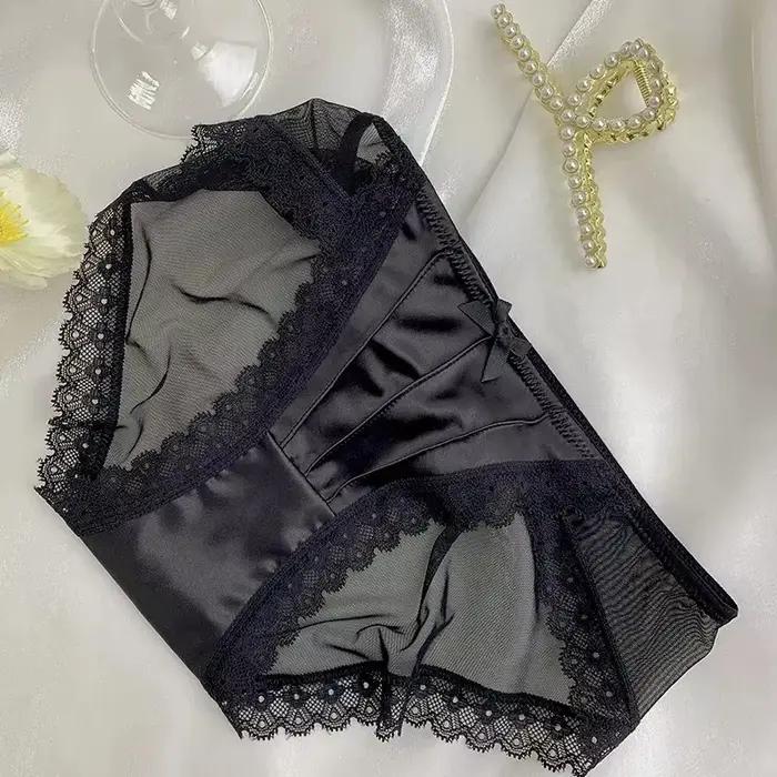 Culotte en Satin Vintage couleur unie, sous-vêtements respirants pour femmes, Lingerie française Sex