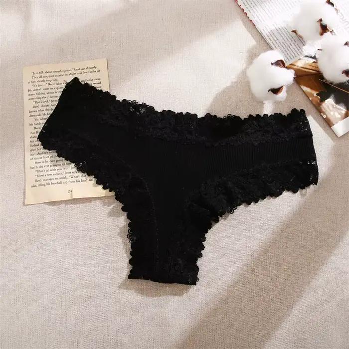 Femmes coton culottes Sexy dentelle florale sous-vêtements respirants filles côtelé taille basse sli