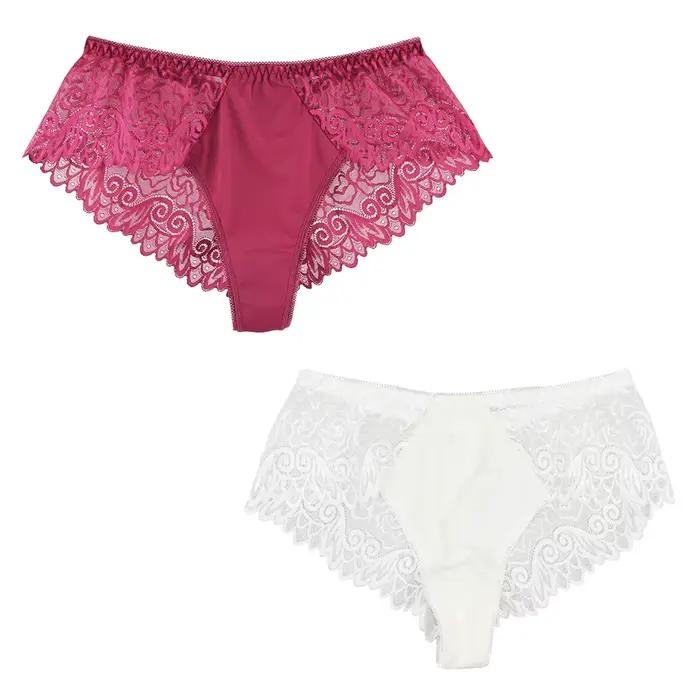 Culotte taille haute en dentelle et soie pour femmes, sous-vêtements Sexy, Tanga, Bikini, lingerie, 