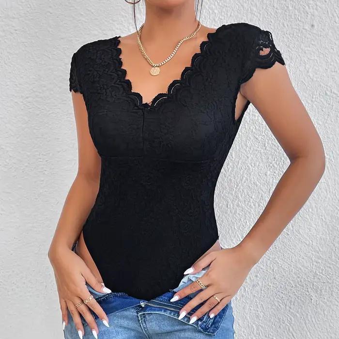 Body Teddy en dentelle contrastée pour femmes, broderie florale, Sexy, col en V, dos nu, élégant, Y2