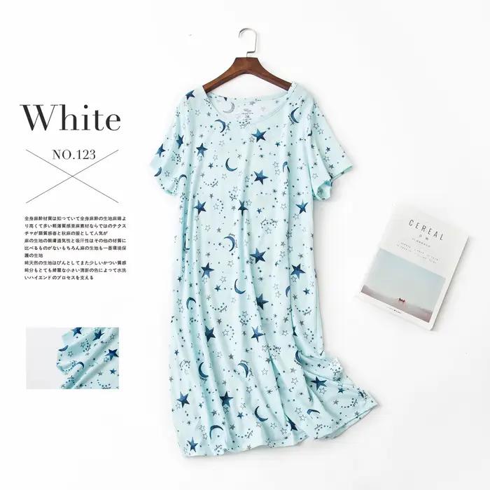 Chemise de nuit mi-longue imprimée pour femmes, vêtements de maison en coton, dessin animé mignon, t