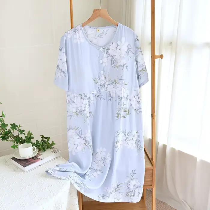 Chemise de nuit d'été 2026 en coton à manches courtes pour femme, en coton artificiel, coupe ample, 