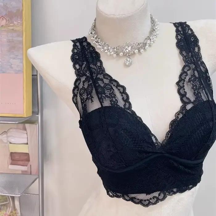 Soutien-gorge en dentelle blanche, sous-vêtements Sexy au dos, sans anneau en acier, vêtements intér