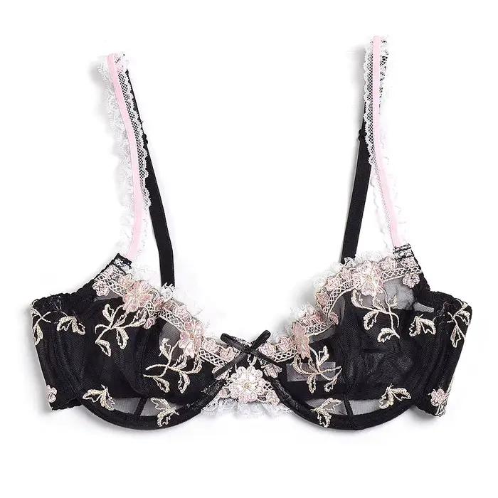 YANDW Nouveau femmes sexy soutien-gorge dentelle florale broderie transparent ultra mince 70 75 80 8