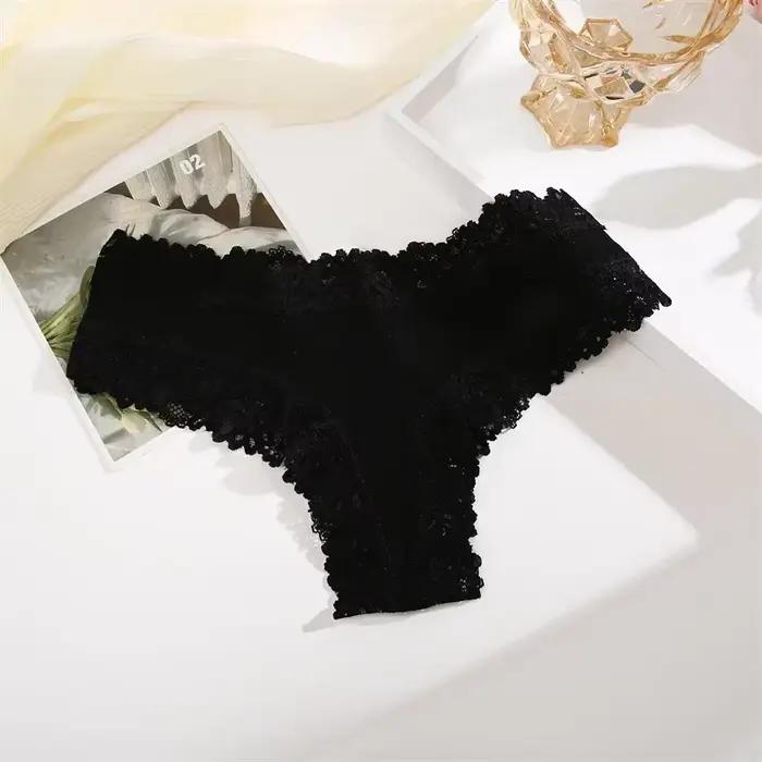 Culotte brésilienne sexy en coton pour femme, lingerie florale en dentelle, sans couture, slip taill