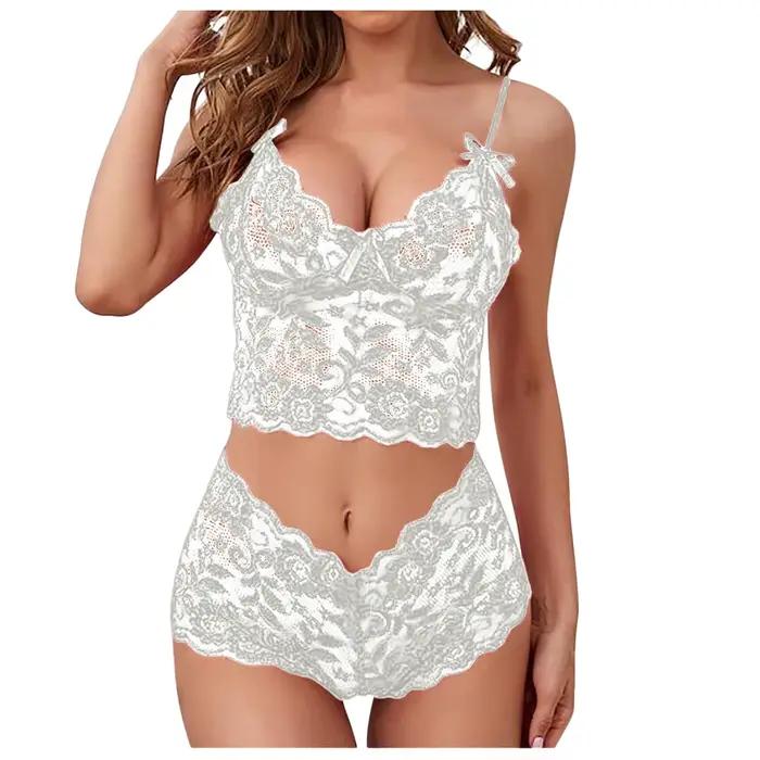 Ensemble de sous-vêtements Sexy en dentelle transparente pour femmes, soutien-gorge Transparent, gil